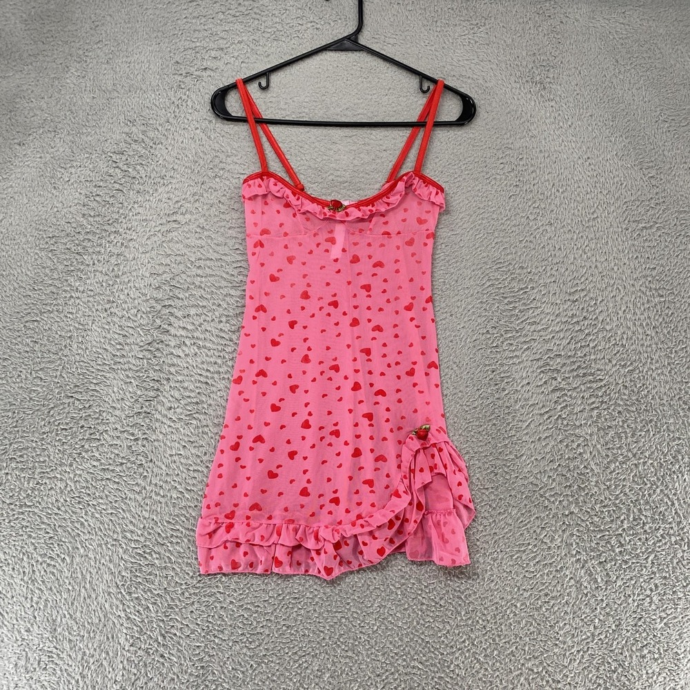 Sugar Thrillz Babydoll Dress Womens XS Pink Heart Mesh Coquette Y2K Dolls Kill
